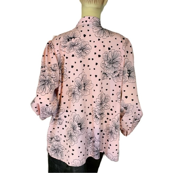 ELOQUII PINK & BLACK PRINT BUTTON DOWN BLOUSE WITH BOW (22) - Picture 4 of 6